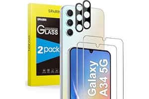SPARIN Protector de Pantalla para Samsung Galaxy A34 5G, 2 Cristal Templado para Samsung A34 con 2 Protector de Lente de Cámara, 9H Dureza