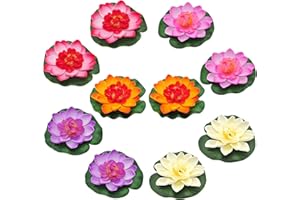 SwirlColor Nenuphar Flottant Fleurs Artificielles Deco Réaliste 10pièces 10cm Fleur de Lotus pour Jardin étang Piscine Aquarium Terrasse Mariage