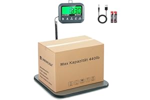 UNIWEIGH Digitale Paketwaage 440lb,Hochpräzise 0,35oz Postwaage für Pakete mit Halten/Tarieren/Zählen,Kommerzielle Paketwaage für Kleinunternehmen,Portowaage für Versandpakete/Gepäck,Grau