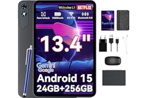 ‎TABWEE TABWEE T60 Pro 13,4 Zoll Tablet mit Tastatur, Android 15 & 120Hz Display (1920x1200), 24GB RAM + 256GB ROM (2TB TF), Widevine L1 Support, 10000mAh Akku, Octa-Core mit Gemini AI, 4 Jahre Garantie, Grau