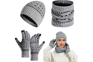 JFAN Set Cappello Sciarpa e Guanti Touch Screen in Maglia Uomo Donna Berretto Beanie in Pile con Sciarpa Guanti 3 Pezzi Termici Inverno