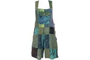 GURU SHOP Goa Shorts, Kurze Patchwork Latzhose, Latzhose, Damen, Baumwolle