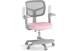 COSTWAY Silla Escritorio Juvenil, Silla Ergonómica Infantil con Asiento Giratorio 360°, Reposabrazos Ajustables, Silla Giratoria de Malla con Ruedas Universales para Niños