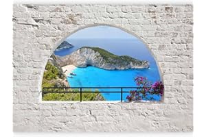 murando - Papier peint panoramique paysage 300x210 cm - Revêtement mural décoration pour chambre salon - Design unique et moderne - Vert bleu violet gris - Paysage de plage en grèce c-A-0051-a-b