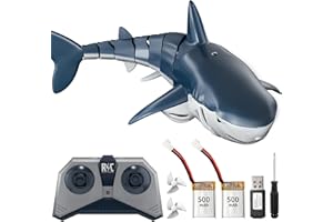 TEMI Fernbedienung Hai Spielzeug, hohe Simulation, Licht und Wasser Spray See Bad Schwimmbad Geburtstagsgeschenk RC Schiff 6 Jahre alt