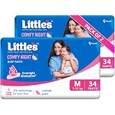 Little's Baby Diapers M Size (Medium) Pants Style | 7-12 kg | 68 Count | Comfy Nights Baby Diaper Pants with Leakage Guard &