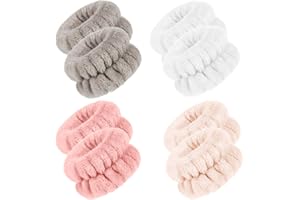 CHUANGDI 4 Paar Spa Handgelenk Waschband Mikrofaser Gesichtswäsche Armbänder Saugfähiges Handgelenk Schweißband für Frauen Verhindert das Verschütten von Flüssigkeit (Braun, Weiß, Klassischer Stil)
