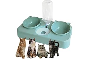 DOEPEBAE Gamelles d'eau et de nourriture pour chat, distributeur automatique d'eau 3 en 1, distributeur de nourriture pour chat, ensemble de bols inclinés réglables de 0 à 8 °, bol pour eau et nourriture, bols