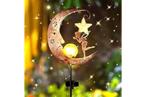 DAZZTIME Luces Solares para Jardín,Luces Solares Adornos de JardíN,Luces Decorativas al Aire Libre,LáMpara Solar Luna,Luces Decoracion de Metal de Luna,DecoracióN de Patio, Butterfly Elf