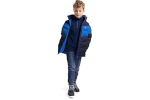 Trespass Kids Casual Jacket Aldery - Padded, Waterproof, Windproof, Detachable Hood, Elasticated Crown, Contrast Chest Panels, Adjustable Cuff, 2 Welt Pockets, 100% Polyester