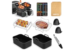 ELIE&EASON Air Fryer Accessories, 9pcs Ninja Air Fryer Accessories for Ninja AF400UK & AF451UK & Tower T17088, Including Silicone Air Fryer Liner, Racks, Gloves, Cheat Sheet etc, Compatible with Oven Microwave