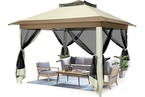 HOTEEL Carpa Plegable 3x3 m Cenador de Jardín Impermeable con Mosquiteras, Pabellón de Exterior para Fiesta, Pop Up Carpa Resistente al Agua, Protección UV 50+, con Ventilación de Techo (Beige, Beige)
