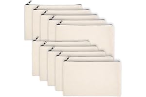 SHENGRUILI Astuccio in Tela con Cerniera,10PCS Sacchetti con Cerniera,Astuccio in Tela Bianco,Pochette Tela,Astuccio Multiuso in Tela Semplice per Pittura,Astuccio per Matite Fai da Te,Pochette Astuccio