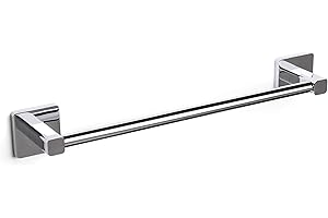 Tatay toallero Barra Mediano de 45cm, de la Colección Kalo, en zamak Cromado, con sportes de lienas cuadradas, y Sistema de fijación 3M, cómodo y sin taladrar (6320500)