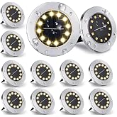 12 adetSolar zemin lambası, dış mekan, 8 LED solar lamba, 800 mAh disk ışık, g&uuml;neş enerjisi paneli, bah&ccedil;e lambası, solar lamb