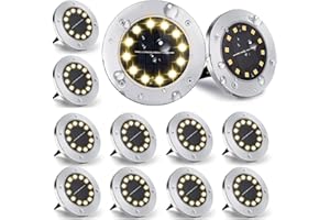 ‎NURKOO Nurkoo [12 Stücke] Solar Bodenleuchte Aussen, 12 LEDs Solarleuchten 800mAh Disk Lights Mit Upgrade Solarpanel Gartenleuchte Solarlampe Solar Strahler Deko für Rasen,Gehweg,Pool,Terrassen(WarmWeiß)