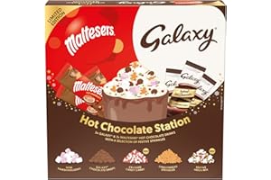 Maltesers & Galaxy Hot Chocolate Station | Xmas Chocolate Gift Set Featuring 6 Sachets & 5 Toppings | Create Your Own Hot Chocolate Experience | Pack of 1