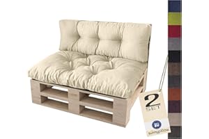 sunnypillow set 2 Coussins pour palette Euro Canapé Jardin Salon - Siège 120 x 80 x 12 cm + Appui 120 x 40 x 15 cm - Extérieur - Différentes Tailles et Couleurs à Choisir Assise Dossier - Ecru - Crème