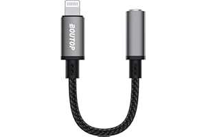 BOUTOP Lightning to 3.5mm Headphone Jack Adapter [Apple MFi Certified] iPhone Headphone Jack Adapter Compatible for Apple EarPods with 3.5mm Headphone Plug - 1 Pack [Gray]