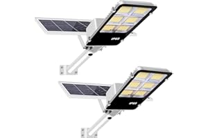 ‎LEDMO ledmo 2 Pack 400W Solar Straßenlaterne für den Außenbereich mit Fernbedienung und Solarpanel Straßenlampe Solar 6000K Kaltesweiß wasserdichte IP65 Solar Straßenlaternen Dämmerung bis zum Morgengrauen