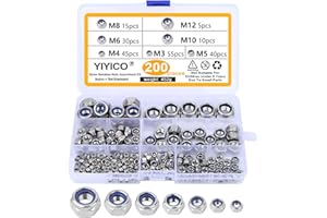 YIYICO Nakrętki hamulcowe sześciokątne nakrętki zabezpieczające 200 szt. Nakrętki samozamykające się ze stali nierdzewnej M3 M4 M5 M6 M8 M10 M12 Nylon Nakrętki zabezpieczające srebrne do śrub