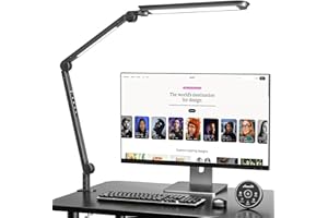 AmazLit Lampa biurkowa, do pielęgnacji oczu, lampa biurkowa LED, ściemniana, podwójne źródło światła, wychylne ramię, regulowana temperatura barwowa 16 W, lampa stołowa do biura domowego, pilot