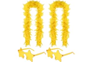 DEARLAN 4 Pcs Feather Boas and Star Shaped Sunglasses for Women Men for Wedding Dance Party Halloween Party Supplies (Yellow)
