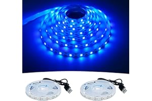 GOMING Tira LED USB 5V Azul 460nm 120LED/2M 2835 SMD 4M (2m x 2Piezas) No Impermeable IP20 Luces LED para DIY Gabinete, Armario y más