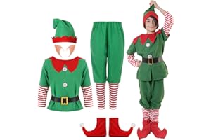 Carnavalife Disfraz Elfo Duende Navidad, Christmas costume, Conjunto Navidad Adulto y Niños, Traje Ayudante Papanoel