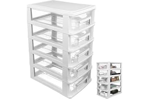 Healeved Multifunctional 5-Layer Plastic Storage Drawer Unit - Clear & White Desktop Organizer for Office, Crafts, and Household Items, 21.1 X 15.2 X 31.4 Cm