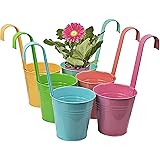 esto24® 6er Set Pastellfarben robuste Hängetopf Pflanztopf Übertopf mit Haken BUNT Zink Blumentopf Vase Balkon Garten