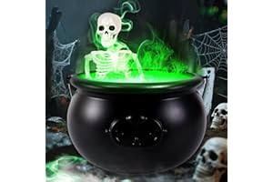 KEELYY Dekoracyjny kocioł czarownicy na Halloween, ze szkieletem, diodami LED i wytwornicą mgły, garnek czarownicy z dyfuzorem mgły, duży czarny czarownic Cauldron, kocioł dekoracyjny na Halloween