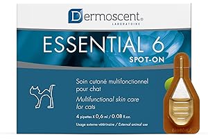 Dermoscent Essential 6 spot-on for Cats - Skin Care for Dandruff Dry or Oily Skin & Hair Loss - Natural Essential Oils & Fatty Acids - for a Healthy Skin & Coat - 4 Pipettes of 0.6 ml / 0.08 fl. oz