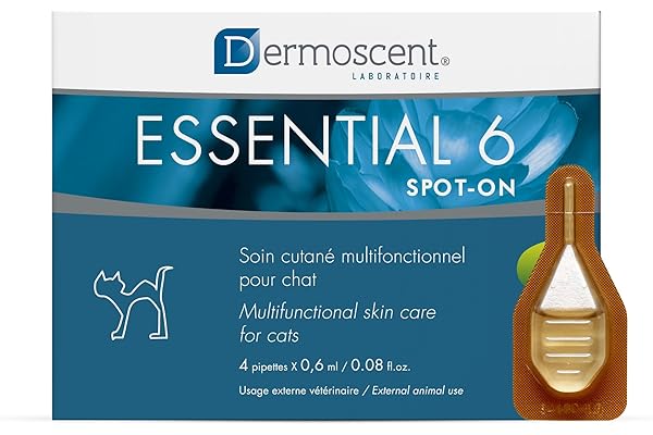 Essential 6 Spot-on pour Chat | Soin Cutané Multifonctionnel Naturel | 4 Pipettes x 0,6 ML | Dermoscent