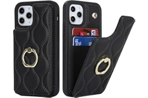 SailorTech iPhone 11 Pro Hülle mit Kartenhalter für Frauen, iPhone 11 Pro Handyhülle Ring-Ständer [Kartenfach] [Standfunktion] Niedliche und modische Tasche für iPhone 11 Pro-Schwarz