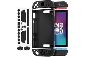 HSIEHMIEN Dockable Pokrowiec do Nintendo Switch 2 2025, Etui Ochronne PC do Konsole, Miękka Obudowa Grip TPU z 2 Nakładkami Joysticki i Naklejki Przyciski dla Joy-Con Switch 2, Konstrukcja Dzielona