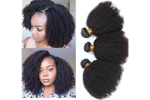 TNICE Afro kinkys Lot de 3 extensions de cheveux humains bouclés 100 % brésiliens non traités Couleur noire naturelle 30,5 à 45,6 cm