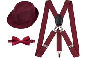 Alizeal Kids Adjustable Braces, Pre-tied Bow tie and Hat Set