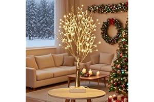 ETONSUNNY Albero Pasqua,144 LED Luci Bianche Calde Lampada ad Albero，DIY Rami d'albero Pieghevoli,Alimentato Tramite USB/Batteria,Decorazioni di Natale,Halloween,Pasqua,Carnevale (Oro)