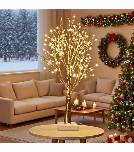 Arbre Lumineux LED 144 Branches Pliables - Blanc Chaud, Alimentation USB/piles, Déco Noël, Halloween, Salon - 12