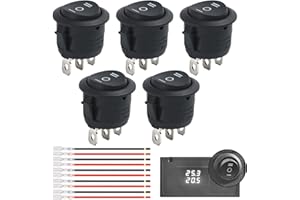 MALOUSUN 5 Stk Kippschalter 3 Positionen,Wippschalter 12v 3 Polig,Mini Wechselschalter Rund mit Draht 15cm,Kippschalter 12v Ein-Aus-Ein,3Pins Einbauschalter Einrastbare Eingebettet Runde für Auto Boot(Schwarz)