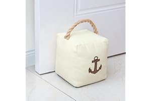 Forecronic butoir de porte en tissu nautique butoirs de porte décoratifs pour la maison et le bureau, butoir de porte intérieur lesté de 1.5 kg butoir de porte souple très résistant -12.7x15.2cm Beige