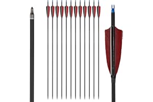 Toparchery 12 flèches pour tir à l'arc 30 Pouces Flèches en Carbone avec Plumes Naturelles de Turquie Flèches pour Adultes pour Arc recurve/Arc Compound/Arc Long
