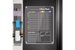 DZHZAL Magnetic Acrylic Chore Chart, 15.7"x 11.8" Responsibility Chore Chart for Fridge, Clear Weekly Dry Erase Board for Teens Adults with 6 Magnetic Markers with Magnetic Pen Holder and Eraser