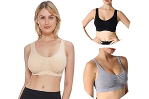 JOJOANS 3/4 Pack Bra Bralette Ultimate Comfort Bra Padded Seamless Plus Size Light Support Sports Bra for Yoga Stretch Wireless Leisure Underwear