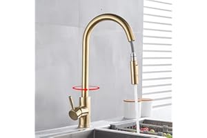 SAEUWTOWY Grifo de Cocina Extraíble 2 Funciones Oro 360° Giratorio Grifo el Fregadero de Cocina Monomando Grifería, Frío y Calor Disponibles