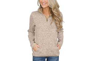Breampot Womens Casual Long Sleeve Sweatshirt Stand Collar 1/4 Zip Pullover Jumper Tops With Pockets