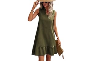 Zeagoo Vestido de verano para mujer, sin mangas, cuello en V, camiseta con volantes, vestido de playa, ligero, corto, informal, vestido floral