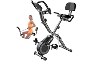 Bicicleta Estática, Micyox MX711 Bicicleta de Ciclismo Interior Plegable Magnética con Pantalla LCD y Sensor de Frecuencia Cardíaca, Bicicleta con Bandas de Resistencia que Ahorra Espacio