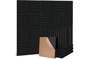 PAAUZOENG Pannelli acustici quadrati autoadesivi, set di 4 pannelli acustici da 30 x 32 cm, in fibra di noce su feltro acustico, rivestimento da parete per soggiorno, home Office e studio